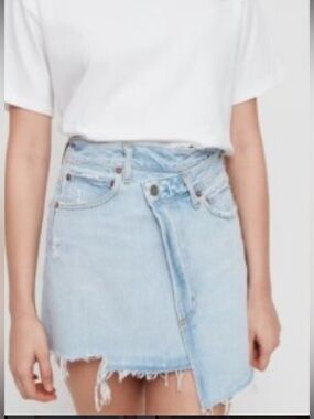 Agolde Light Wash Denim Wrap Mini Skirt